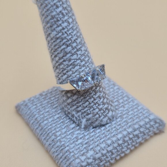 Size 10 Sterling Silver Triangle Light Blue Topaz And Clear CZ Gems Ring A5885 - Picture 3 of 9
